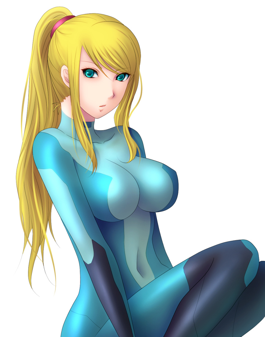 1girl, aqua_eyes, blonde_hair, bodysuit, breasts, clothed_navel, female, highres