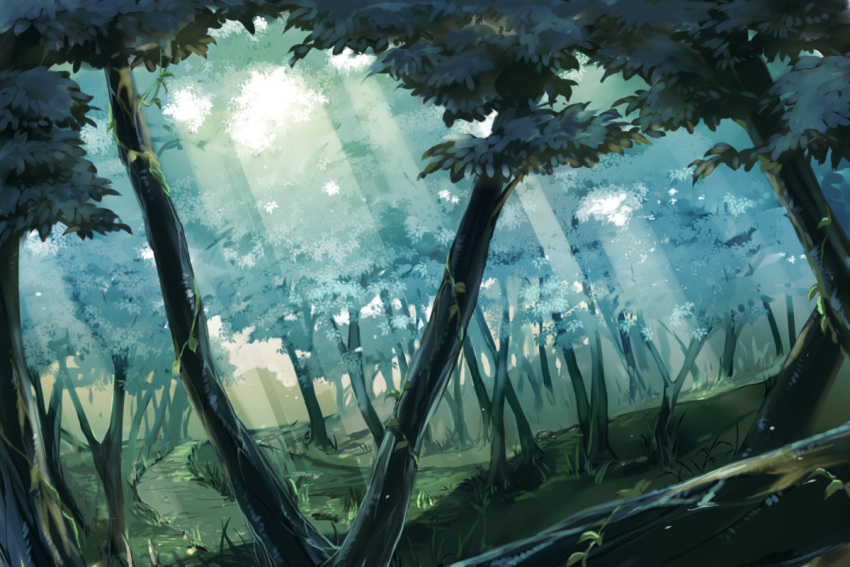 forest, matsumoto_temari, nature, no_humans, original, road, scenery, sunlight