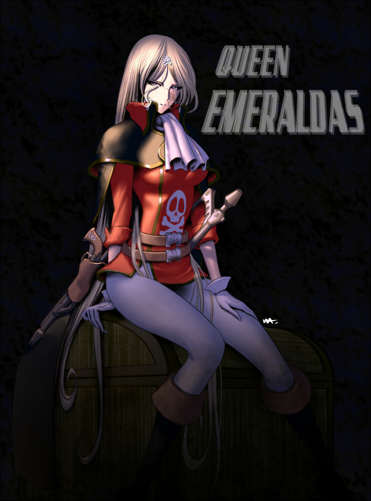 1girl, belt, boots, brown_hair, emeraldas, gloves, gun, holster