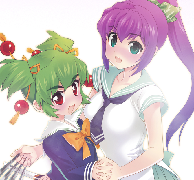 blush, child, green_hair, happy, hattori_yamame, holding_hands, kage_kara_mamoru, kage_kara_mamoru!