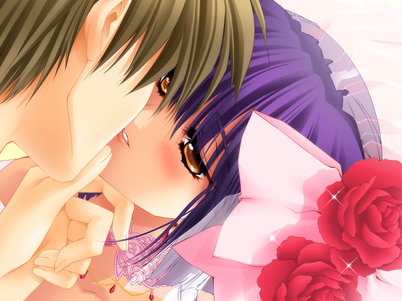 1boy, 1girl, blush, brown, brown_hair, carnelian, choker, earrings