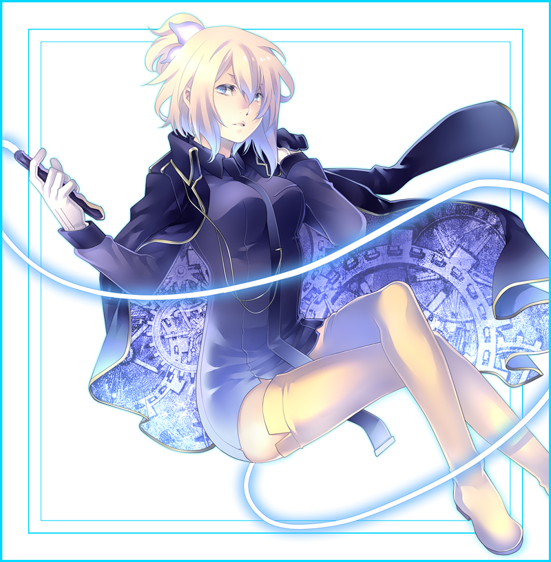 1girl, boots, bow, breasts, clockwork, crossed_legs, devil_survivor_2, gloves