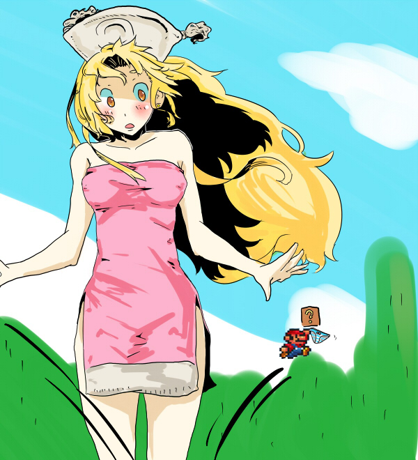 bare_shoulders, blonde_hair, blush, brown_eyes, dress, embarrassed, final_fantasy, final_fantasy_tactics