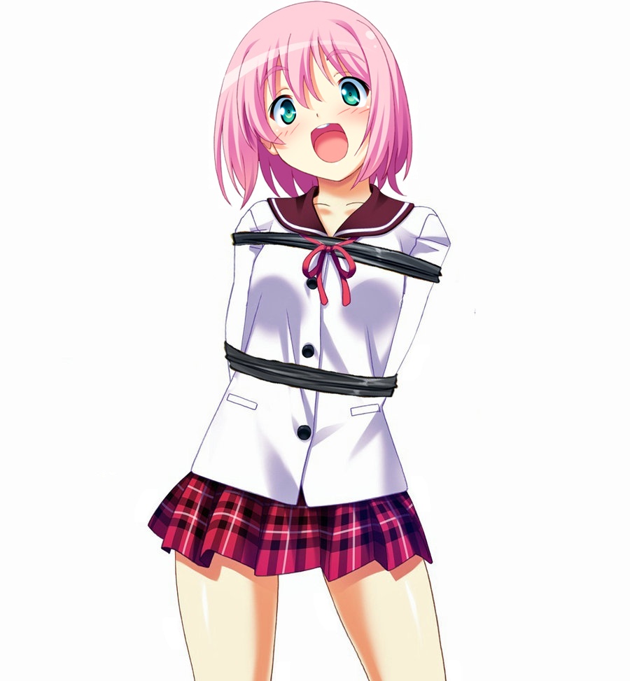 1girl, aqua_eyes, artist_request, blush, bondage, makai_tenshi_jibril, pink_hair, saotome_momo