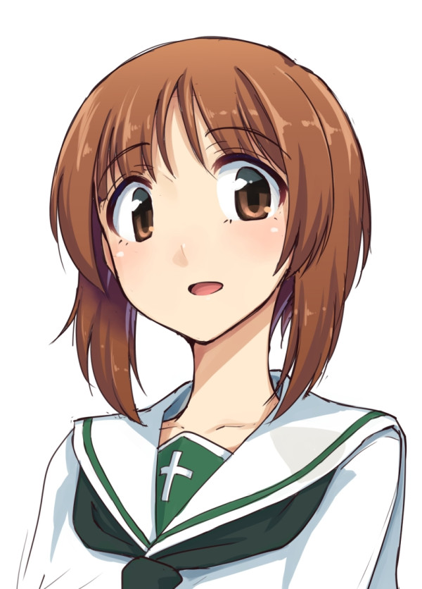 1girl, aya_shachou, brown_eyes, brown_hair, cross, girls_und_panzer, neckerchief, nishizumi_miho