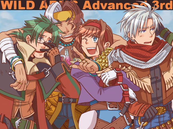 1girl, 3boys, adjusting_glasses, blue_eyes, bracelet, brown_hair, clive_winslett, coat