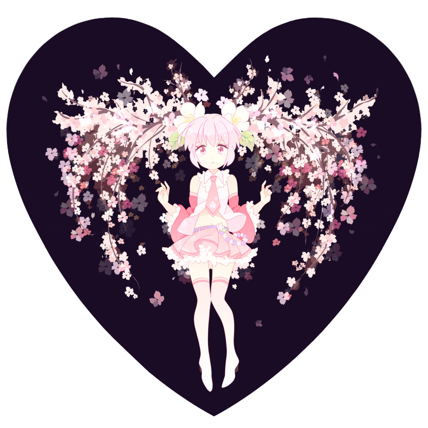 1girl, absurdres, boots, cherry_blossoms, detached_sleeves, flower, hair_flower, hair_ornament