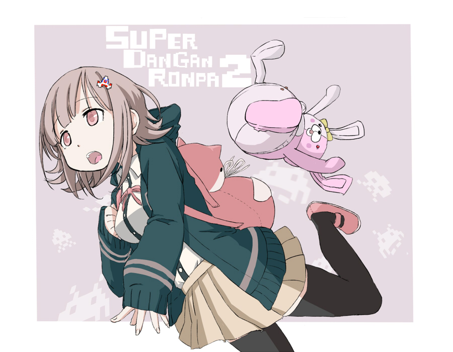 1girl, backpack, bag, black_legwear, dangan_ronpa, flipped_hair, hair_ornament, hairclip