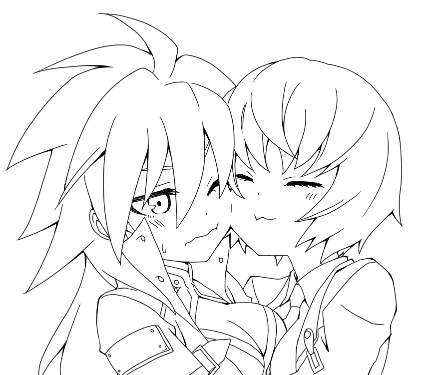 2girls, ahoge, annoyed, arin66, asymmetrical_docking, blazblue, breast_press, breasts