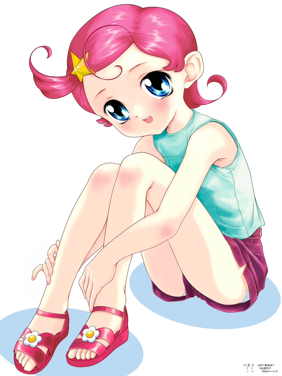 comet_(comet-san), cosmic_baton_girl_comet-san, female, flip-flops, highres, red_hair, sandals, tagme