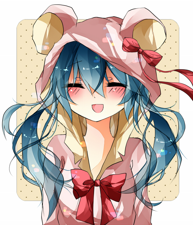 1girl, aqua_hair, blush, closed_eyes, hatsune_miku, hoodie, natyu_hata, open_mouth