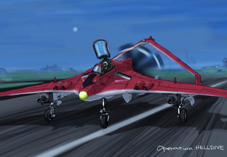 airplane, cannon, canopy, helmet, highway, moon, night, pilot