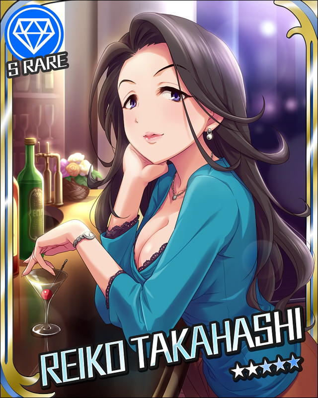 1girl, black_hair, breasts, character_name, cleavage, diamond, diamond_(symbol), earrings