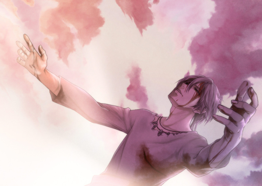 1boy, blood, character_request, jewelry, male, necklace, nuruhachi_(honki), outstretched_hand