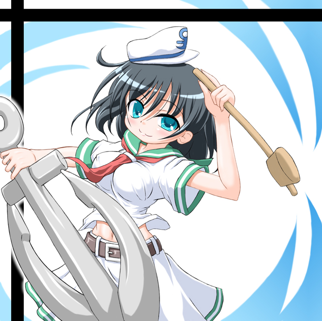 belt, black_hair, breasts, hat, inasaki_shirau, murasa_minamitsu, navel, sailor_hat