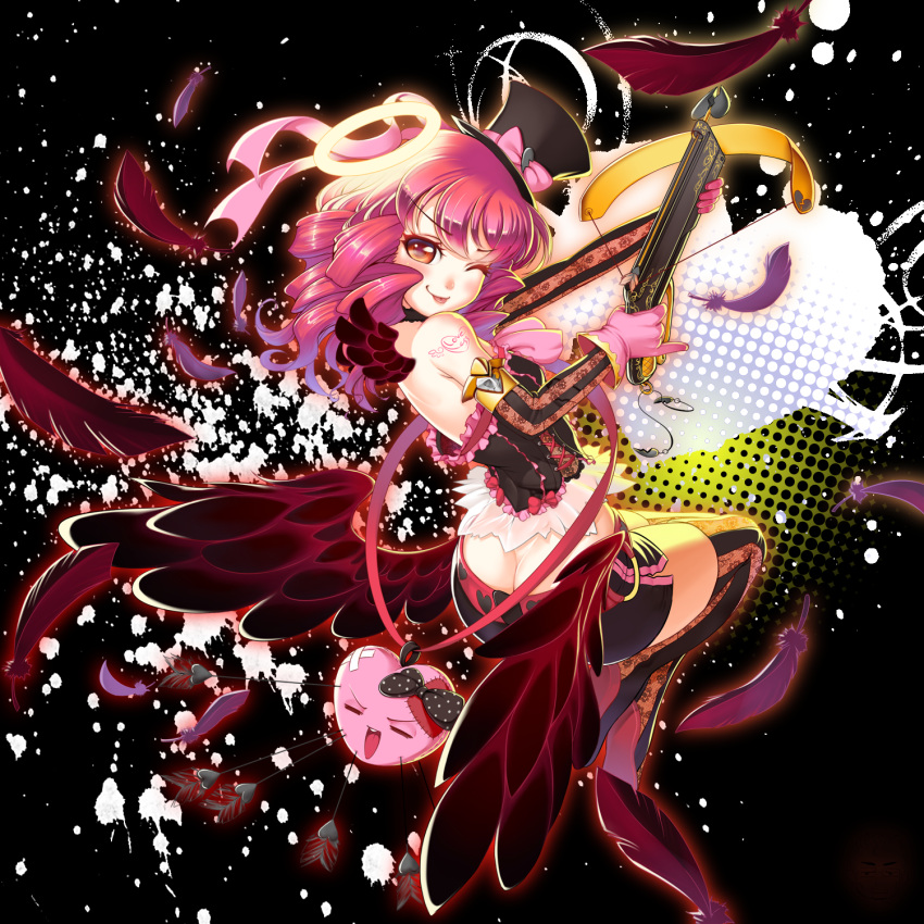 :p, arrow, ass, bare_shoulders, bow, bow_(weapon), brown_eyes, bustier