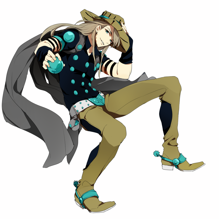 1boy, ball, beard, blue_eyes, brown_hair, cape, facial_hair, gyro_zeppeli