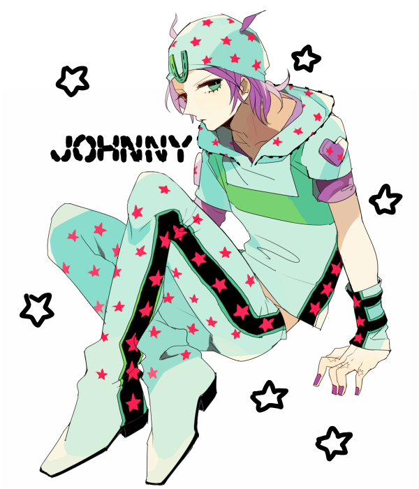 1boy, beanie, green_eyes, hat, johnny_joestar, jojo_no_kimyou_na_bouken, purple_hair, redlark_(r083)
