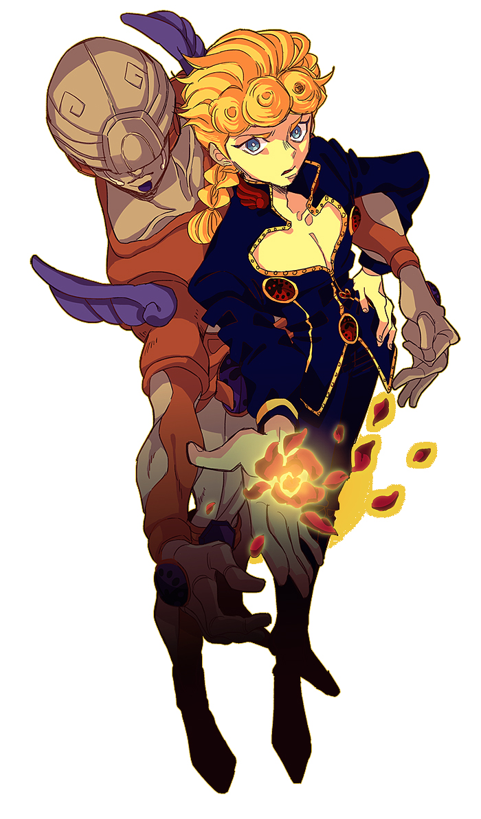 2boys, blonde_hair, blue_eyes, dogy, giorno_giovanna, gold_experience, jojo_no_kimyou_na_bouken, multiple_boys