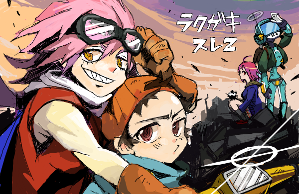 baseball_cap, canti, cat, drawr, flcl, gloves, goggles, grin