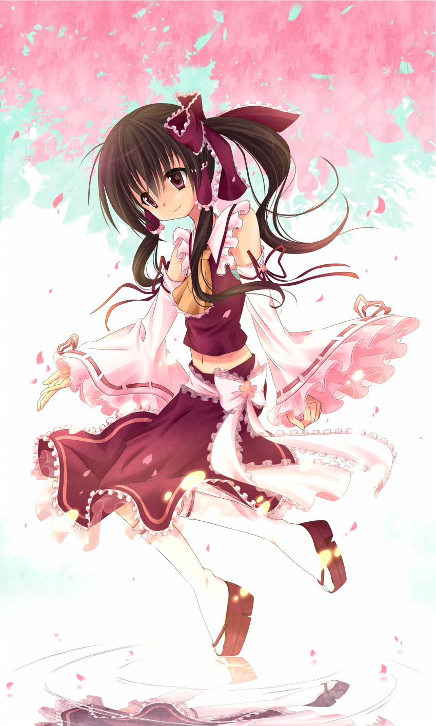 1girl, ascot, bow, brown_hair, detached_sleeves, hair_bow, hair_tubes, hakurei_reimu