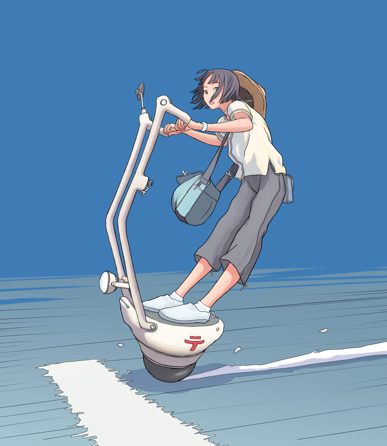 1girl, bag, bracelet, flash_tomo, futuristic, mailman, original, pants
