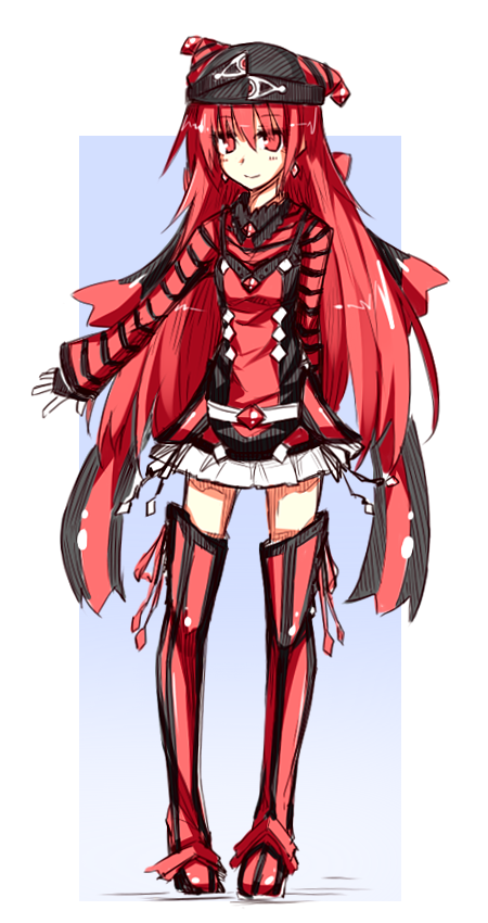 1girl, aka_no_ripika, alternate_costume, beatmania, beatmania_iidx, bemani, blush, hat, kazetto, long_hair, looking_at_viewer, red_eyes, redhead, smile, solo