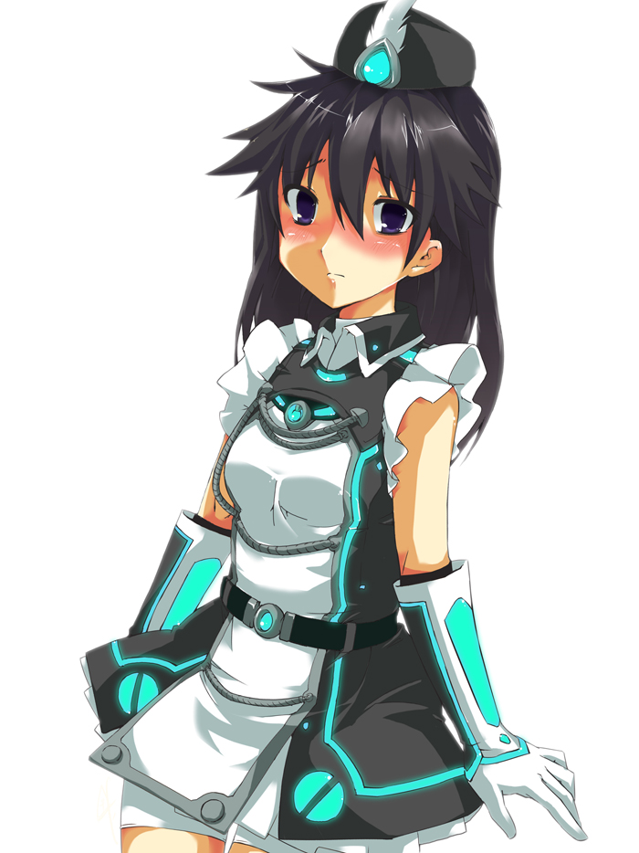 1girl, alternate_costume, black_eyes, black_hair, blush, harry_(namayake), hat, kuroki_rei