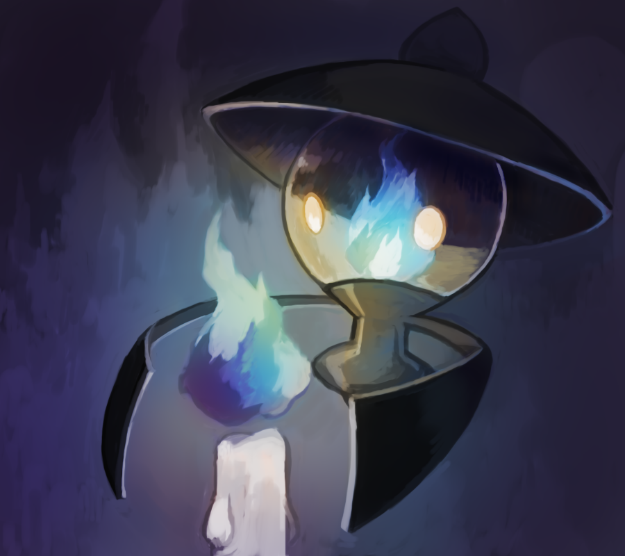 blue_fire, candle, extyrannomon, fire, lampent, no_humans, pokemon, pokemon_(creature)
