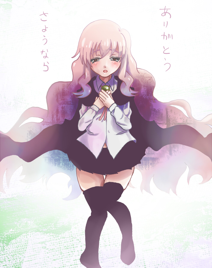 1girl, cape, cherry_blossoms, hands_clasped, hashibuto, long_hair, louise_francoise_le_blanc_de_la_valliere, petals