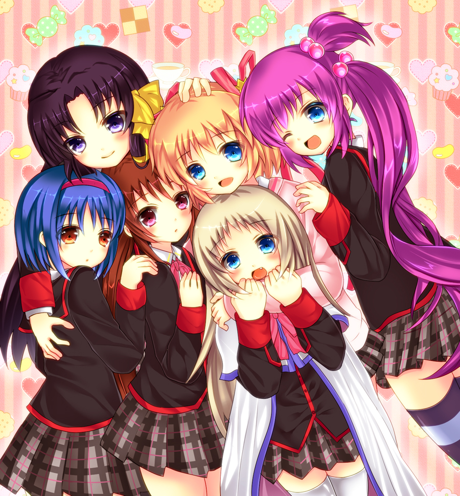 6+girls, hug, kamikita_komari, kurugaya_yuiko, little_busters!!, multiple_girls, natsume_rin, nishizono_mio