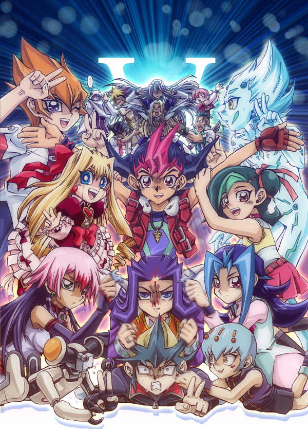 6+boys, 6+girls, ^_^, alit, astral_(yuu-gi-ou_zexal), blonde_hair, blood, blue_eyes