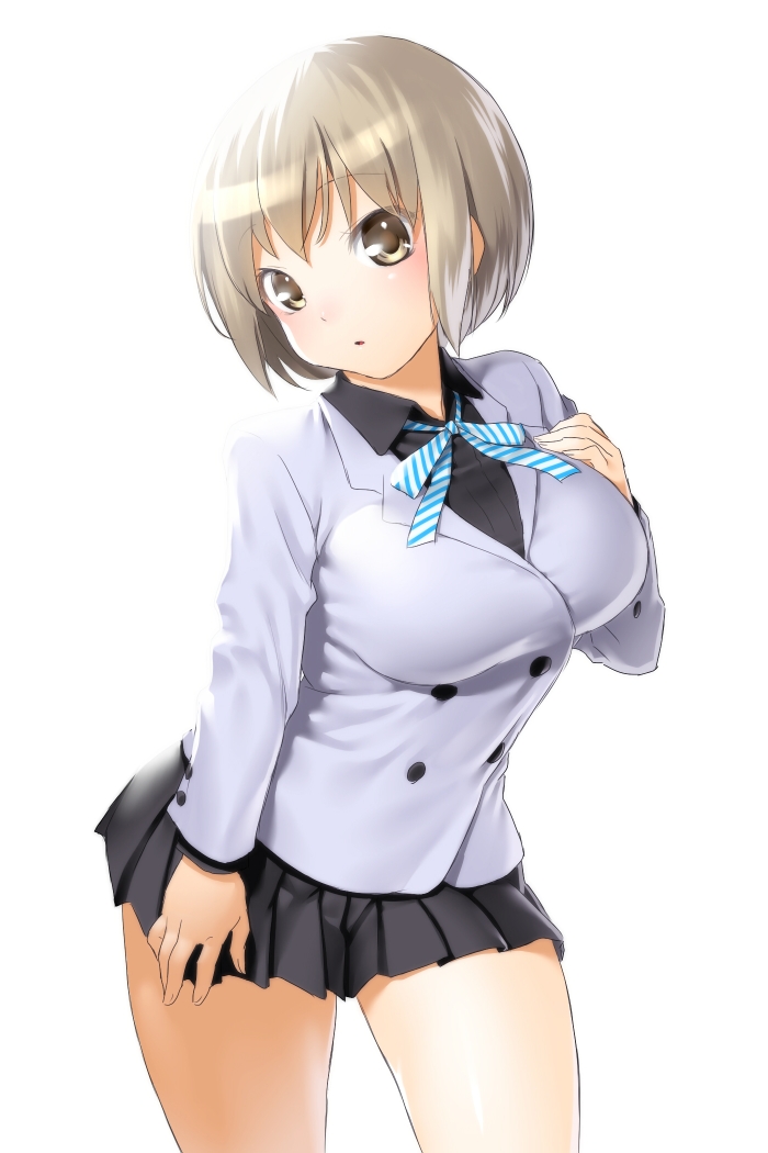 1girl, blush, breasts, brown_eyes, brown_hair, devil_survivor_2, large_breasts, looking_at_viewer