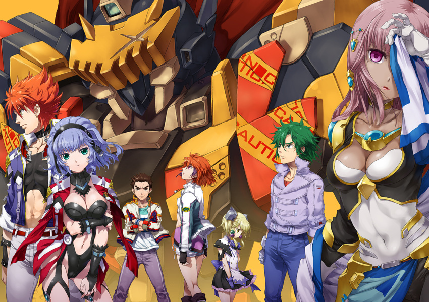 3boys, 4girls, aqua_centolm, aqua_eyes, ariel_org, belt, blonde_hair, blue_eyes