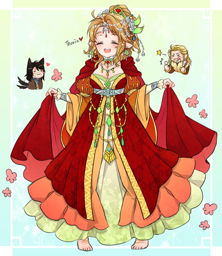 animal_ears, barefoot, bilbo_baggins, blonde_hair, blue_eyes, blush, brush, emoticon, fili, genderswap, hair_ornament, heart, kili_(the_hobbit), lord_of_the_rings, pointy_ears, shinzui_(fantasysky7), tagme, tail, the_hobbit
