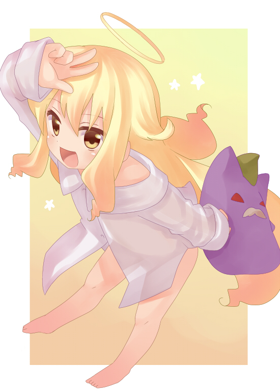 1girl, ak1222dece, angelia_avallone, arcana_heart, arcana_heart_2, barefoot, blonde_hair, blush