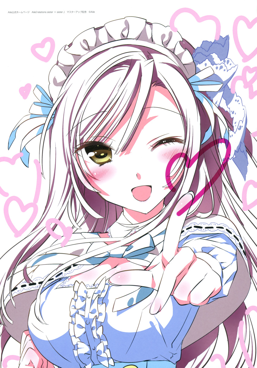 1girl, ;d, absurdres, akagi_kaori, breasts, cleavage, drawn, heart