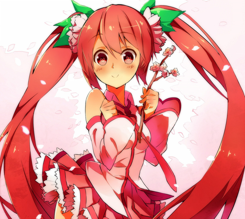 1girl, detached_sleeves, flower, hair_flower, hair_ornament, hatsune_miku, heart, heart-shaped_pupils