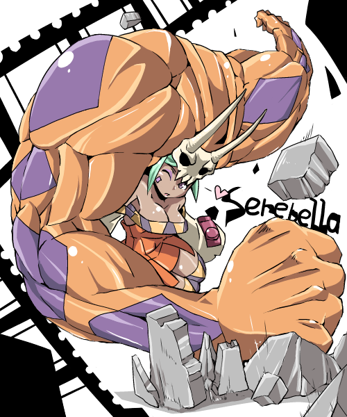 1girl, aqua_hair, argyle, argyle_legwear, bare_shoulders, breasts, cerebella_(skullgirls), cleavage