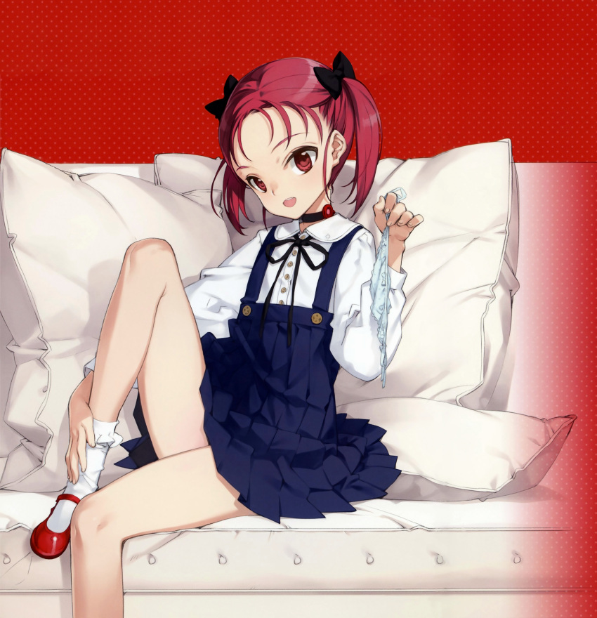 1girl, :d, absurdres, accel_world, blue_panties, bow, bow_panties, choker