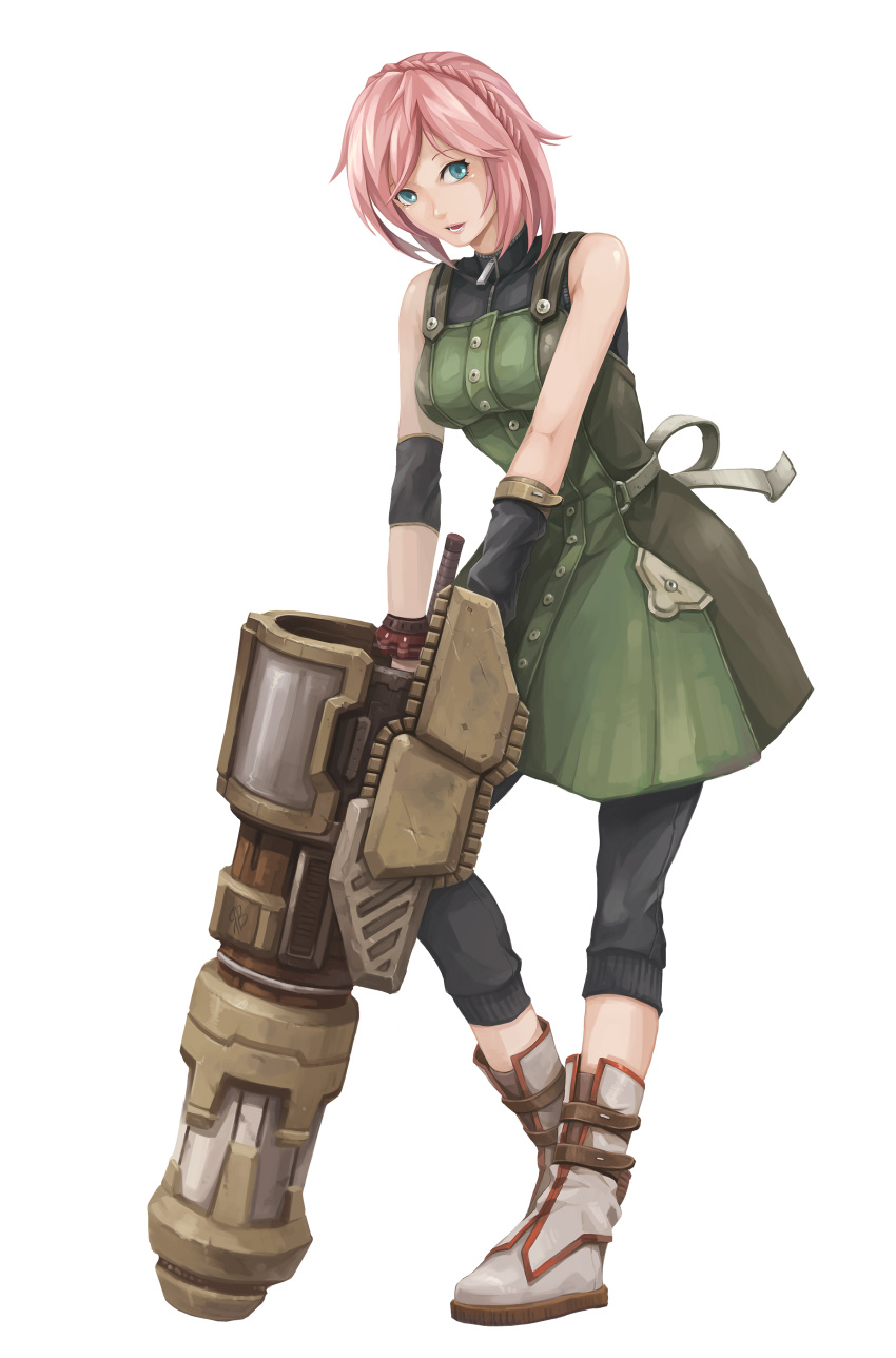 1girl, absurdres, blue_eyes, boots, braid, daiba_kanon, dress, god_eater