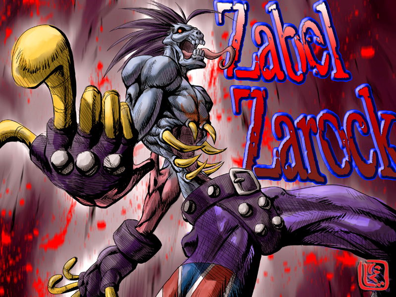 1boy, blue_skin, bone, character_name, extra_mouth, fingerless_gloves, gloves, glowing