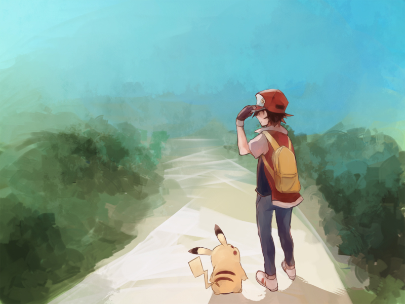 1boy, backpack, bag, baseball_cap, black_hair, hat, jacket, pikachu