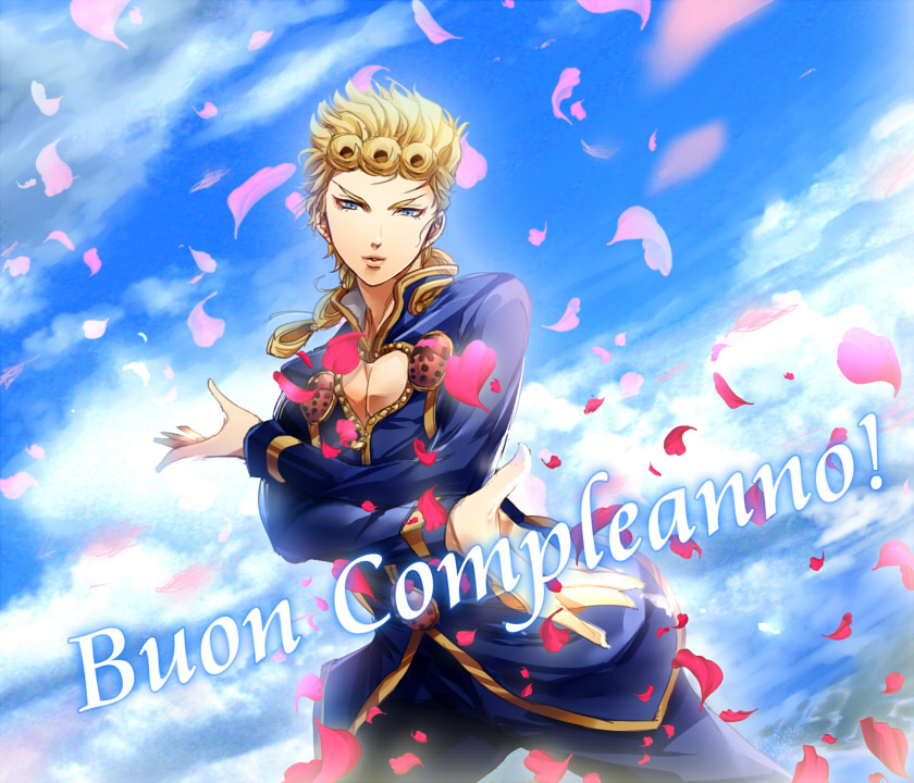 1boy, blonde_hair, blue_eyes, giorno_giovanna, jojo_no_kimyou_na_bouken, ladybug, niku3729, petals