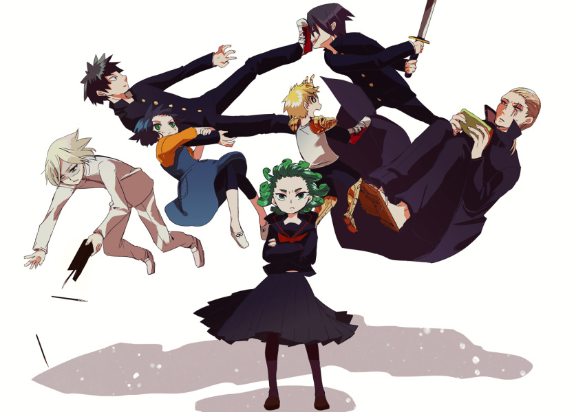 2girls, 5boys, black_hair, black_sclera, blonde_hair, child, cyborg, fubuki_(onepunch_man)