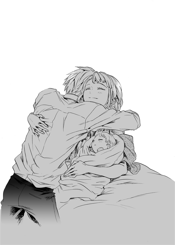blue_eyes, comic, elle_mel_martha, family, hug, lal_mel_martha, long_hair, ludger_will_kresnik