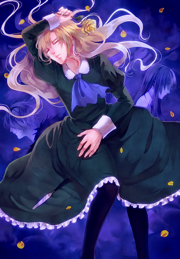 2girls, ascot, dress, flower, ib, ib_(ib), long_hair, mary_(ib)