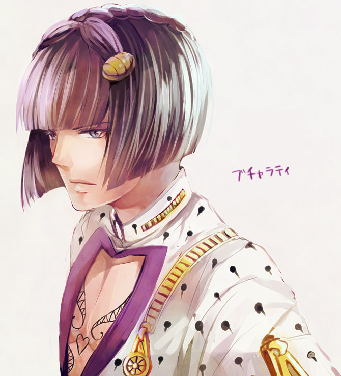 1boy, black_eyes, black_hair, bob_cut, braid, bruno_bucciarati, hair_ornament, hairclip