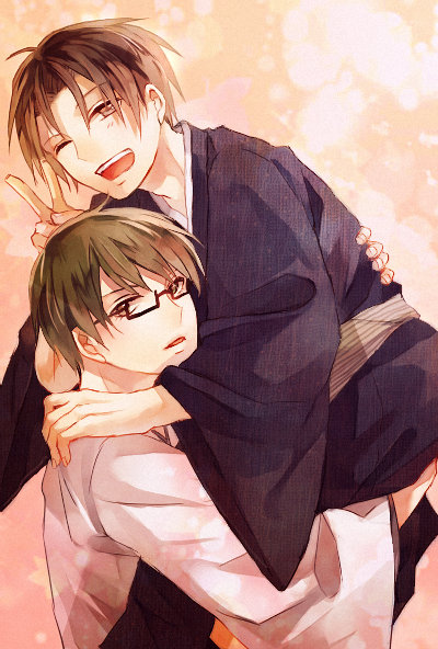 2boys, black_hair, brown_eyes, glasses, green_eyes, green_hair, kuroko_no_basuke, midorima_shintarou