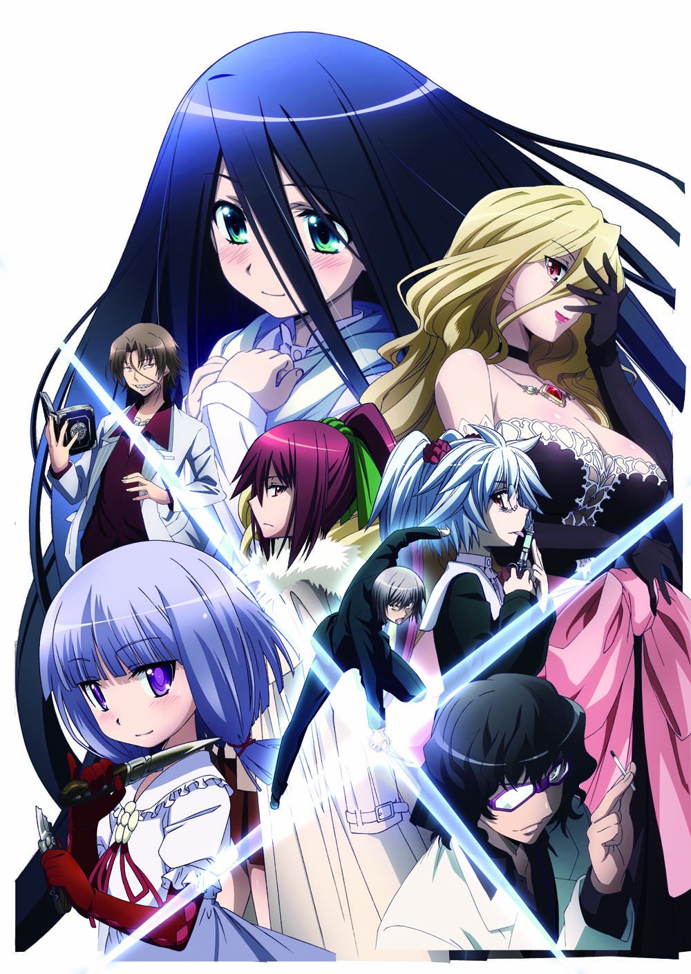 3boys, 5girls, absurdly_long_hair, black_hair, blonde_hair, blue_eyes, byouinzaka_houko, byouinzaka_yamane